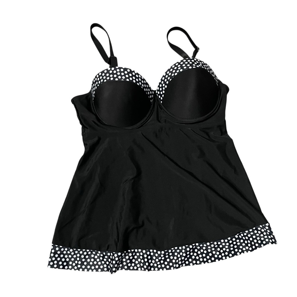 Black Swim Top with White Polka Dots Built in Bra Cups Size 1XL